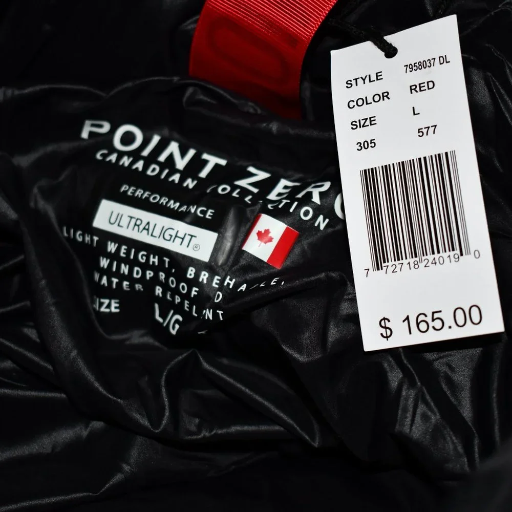 Point Zero Color Block Matte Shine Puffer Jacket in RED Size: LARGE #7958037DL_7